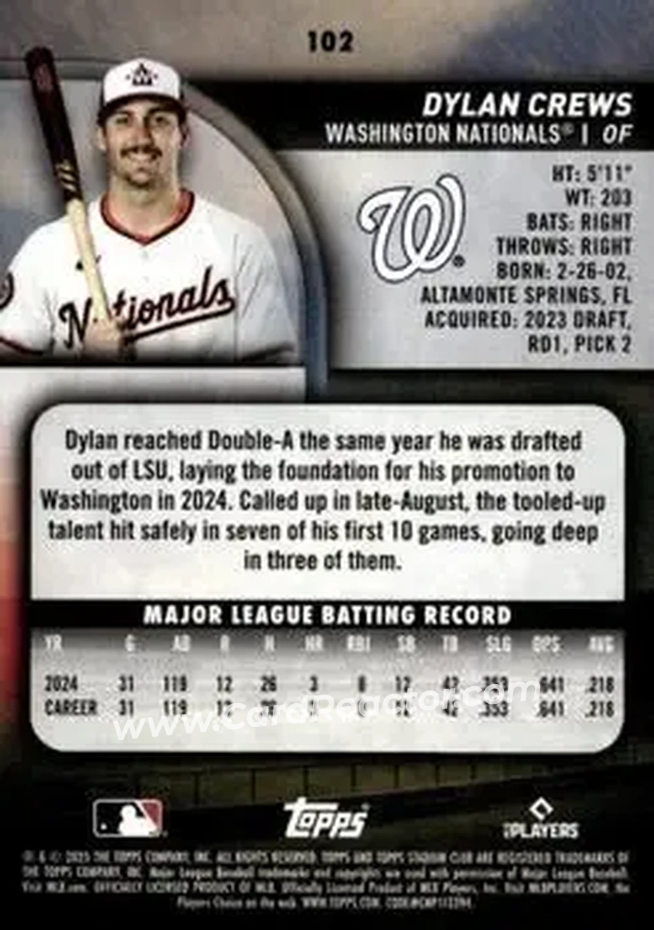 Back of Dylan Crews