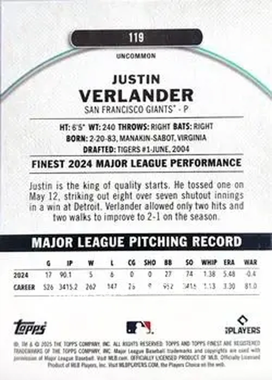Back of Justin Verlander