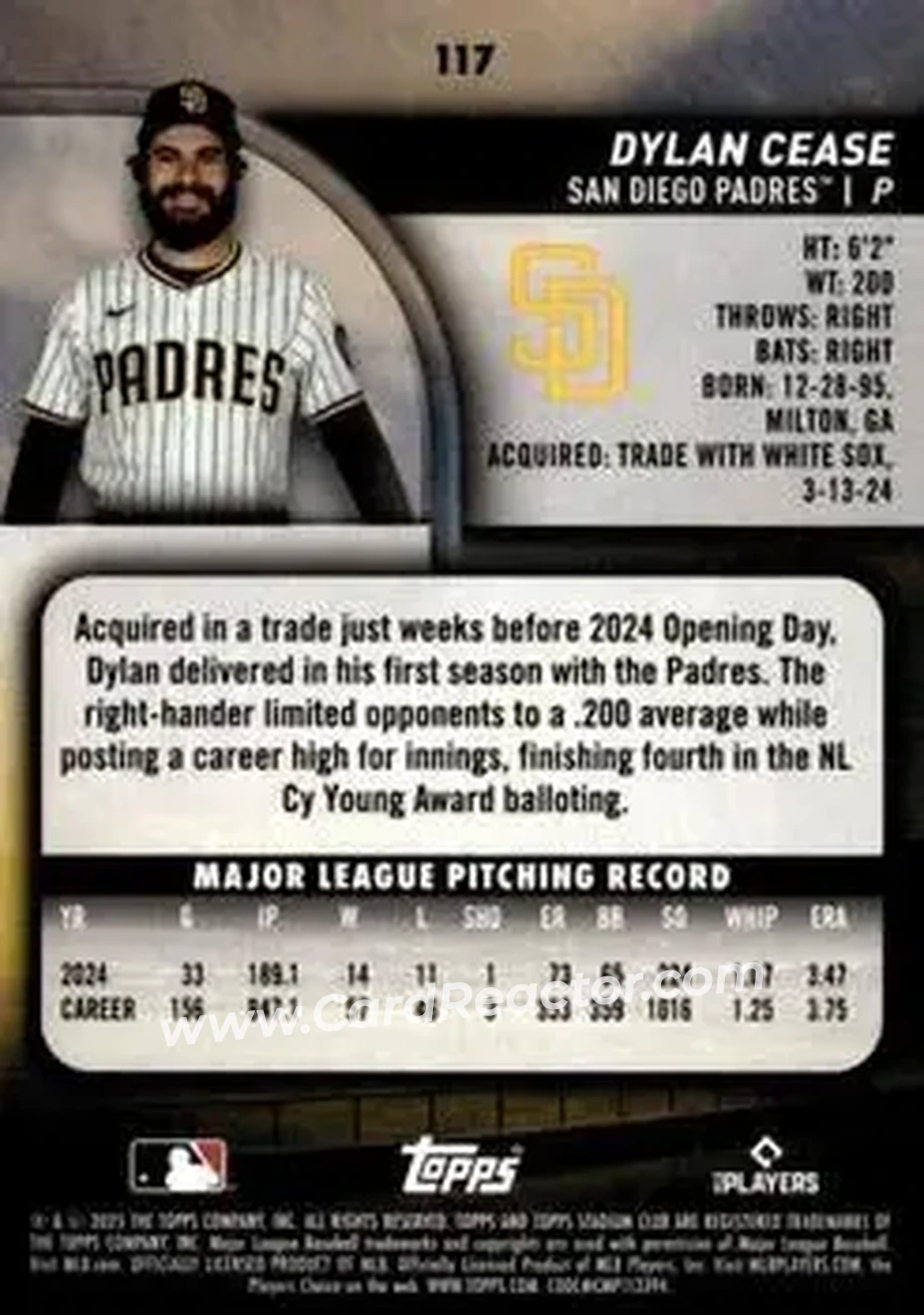 Back of Dylan Cease