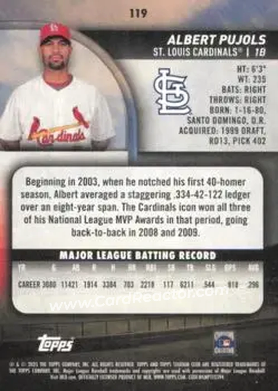 Back of Albert Pujols