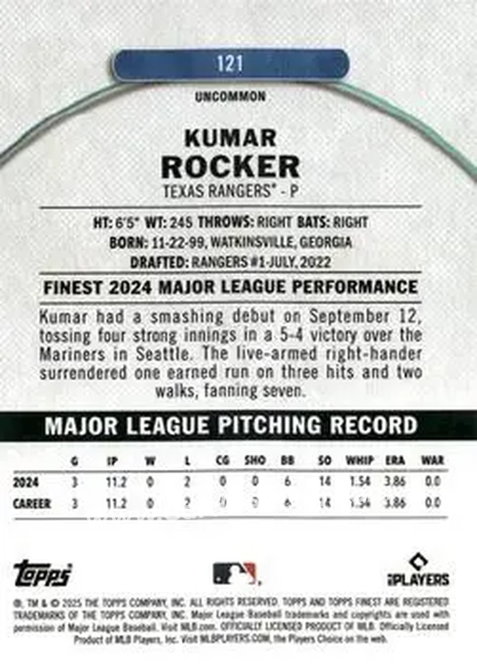 Back of Kumar Rocker