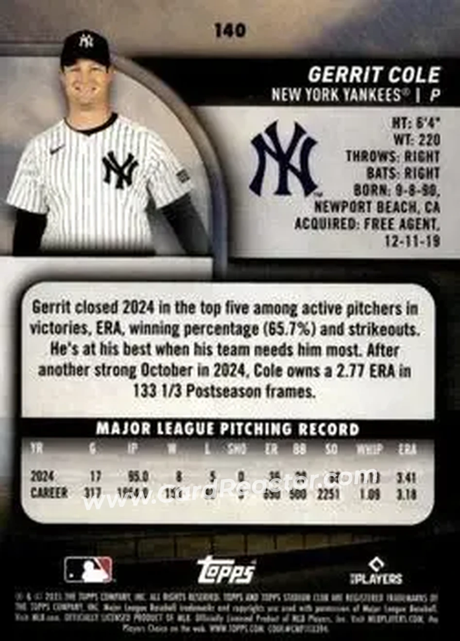 Back of Gerrit Cole