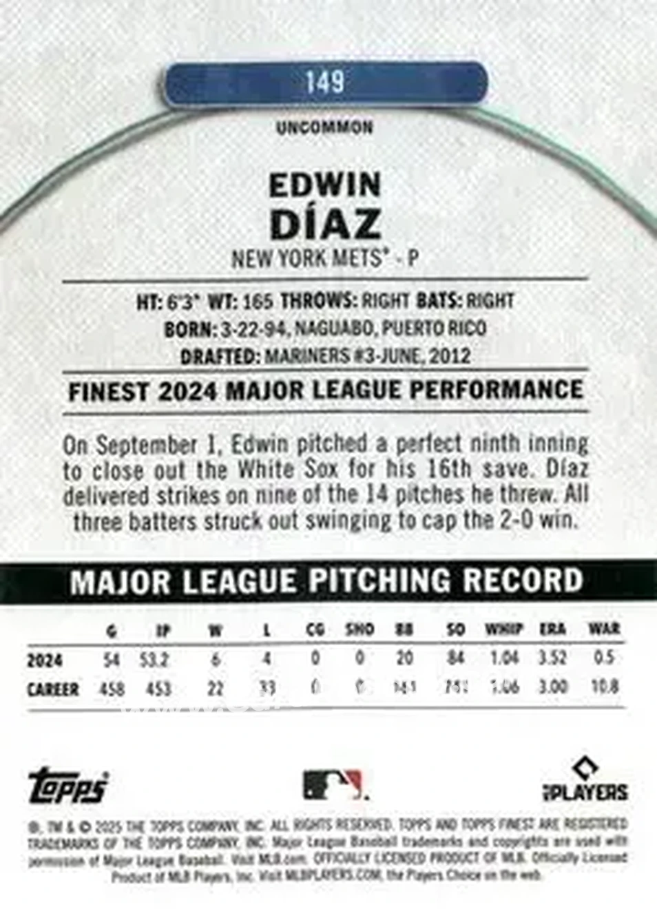 Back of Edwin Díaz