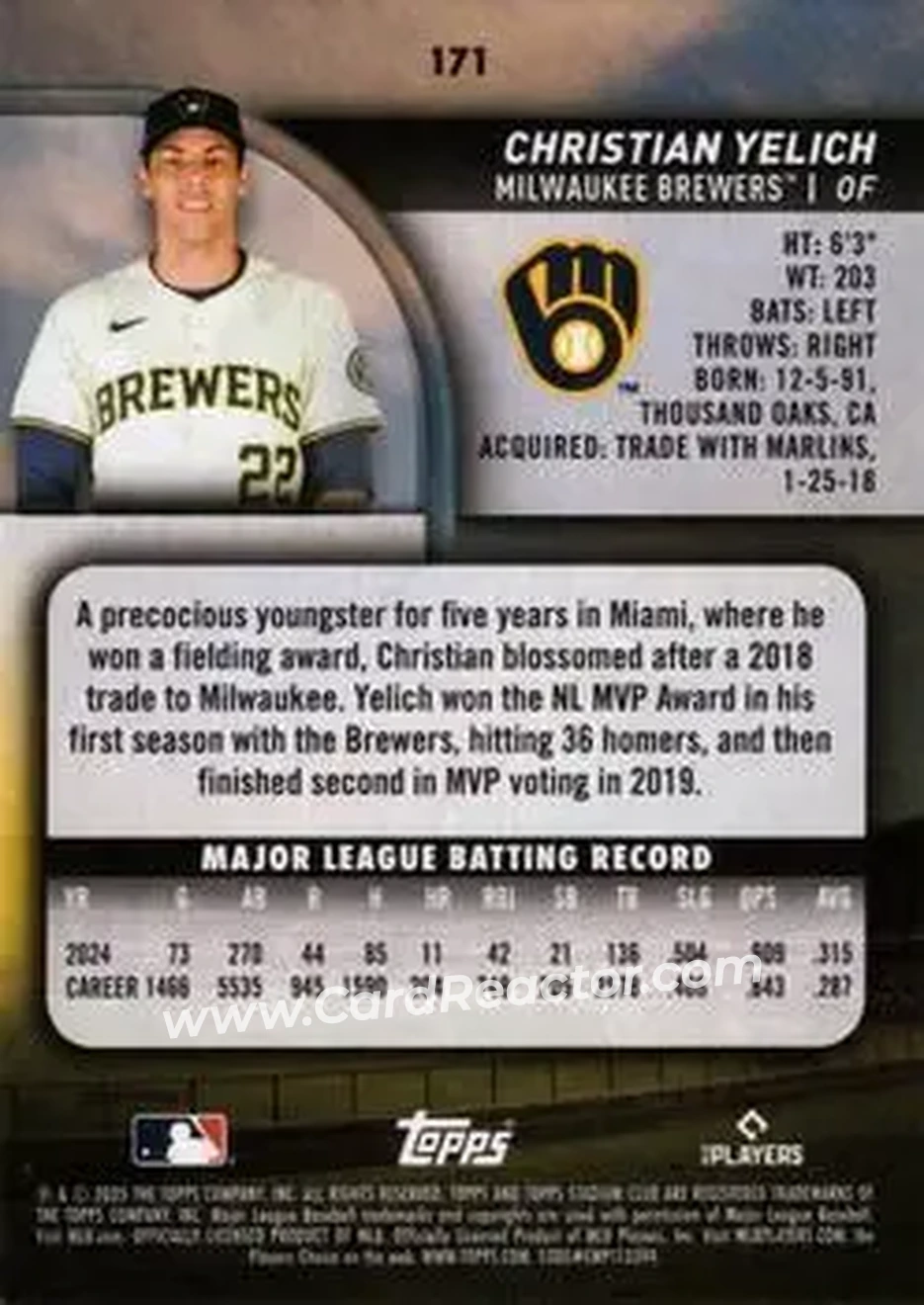 Back of Christian Yelich