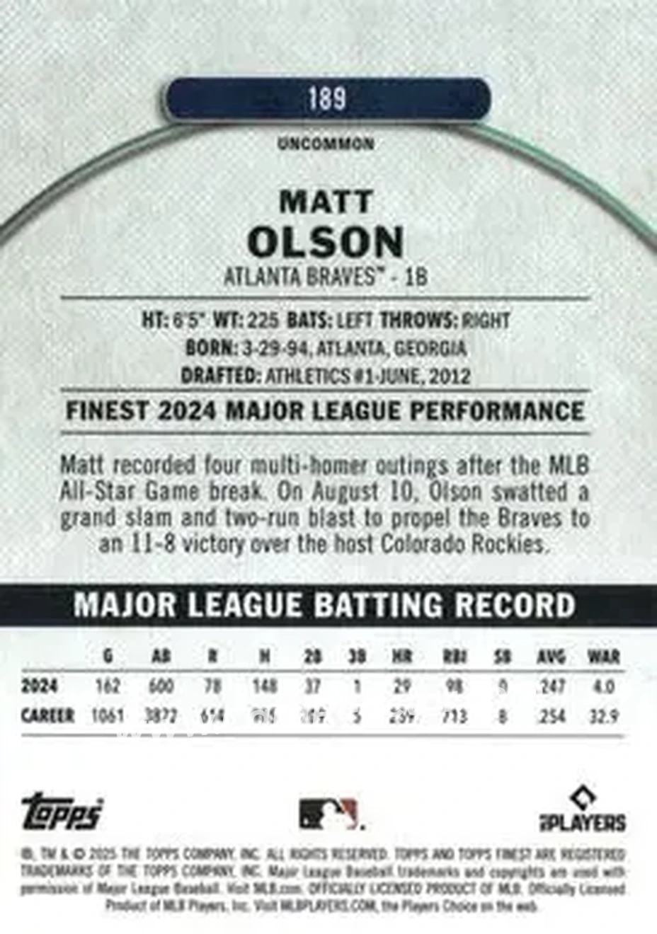 Back of Matt Olson