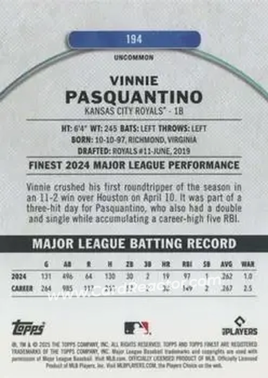 Back of Vinnie Pasquantino
