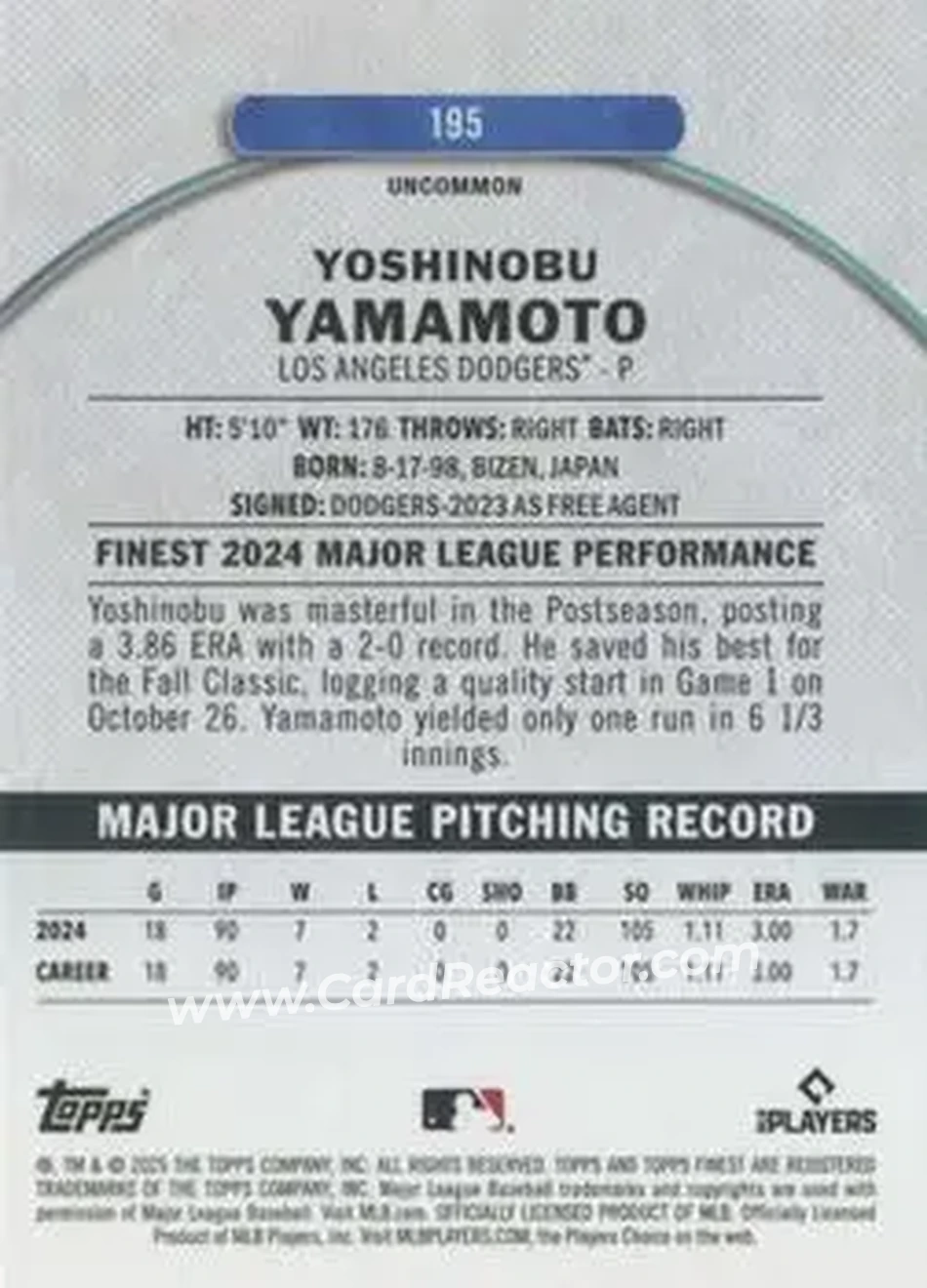 Back of Yoshinobu Yamamoto