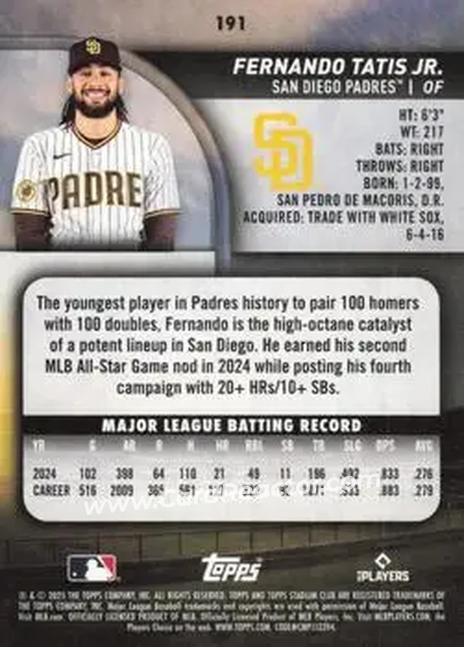 Back of Fernando Tatis Jr.
