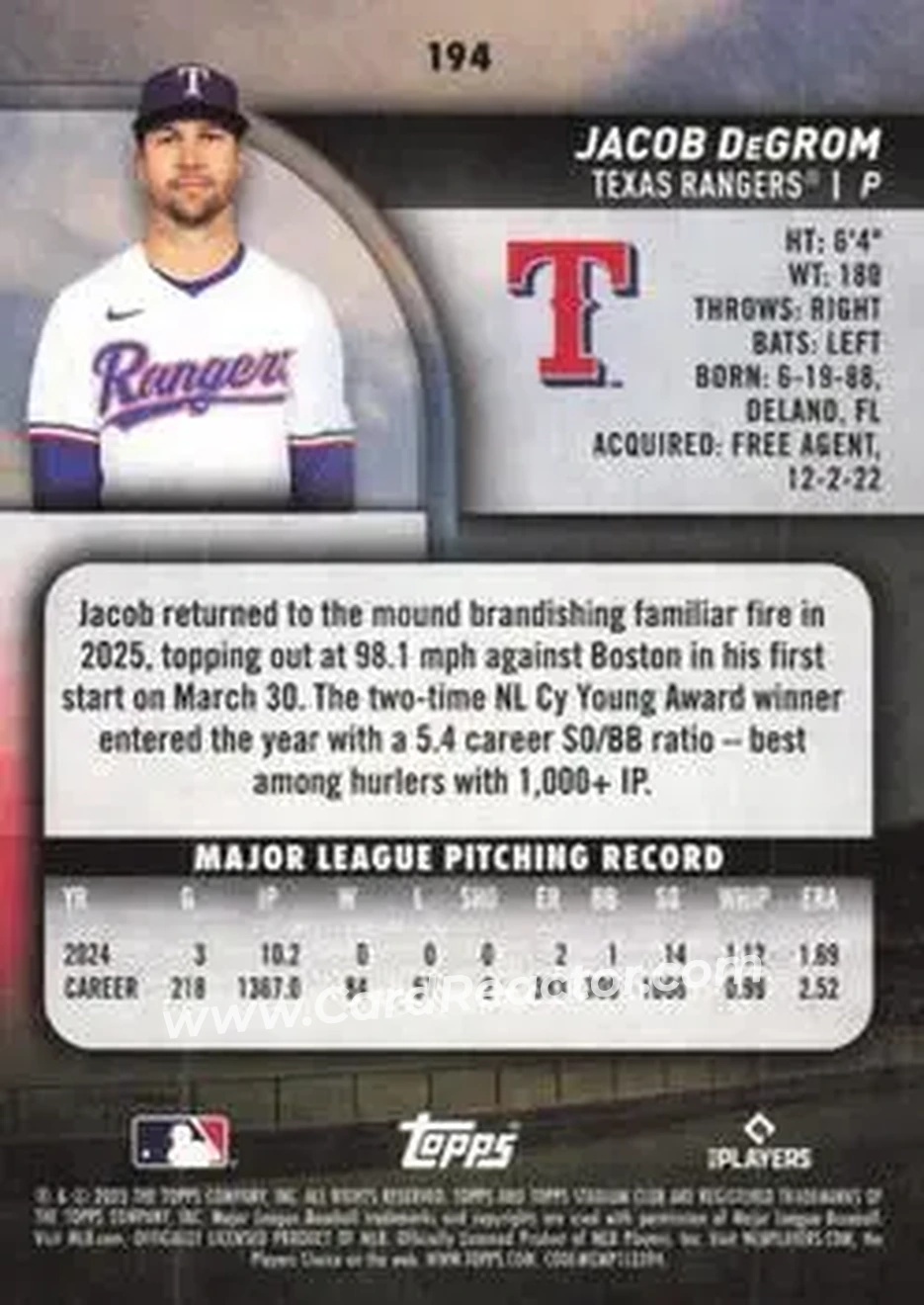 Back of Jacob deGrom
