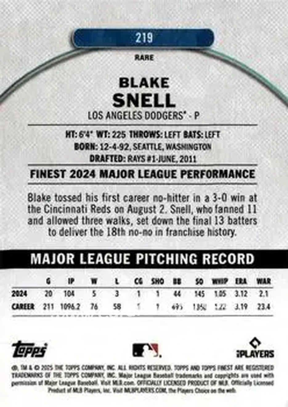 Back of Blake Snell