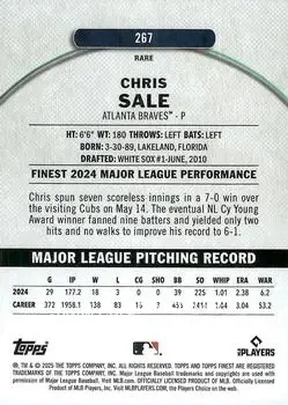 Back of Chris Sale
