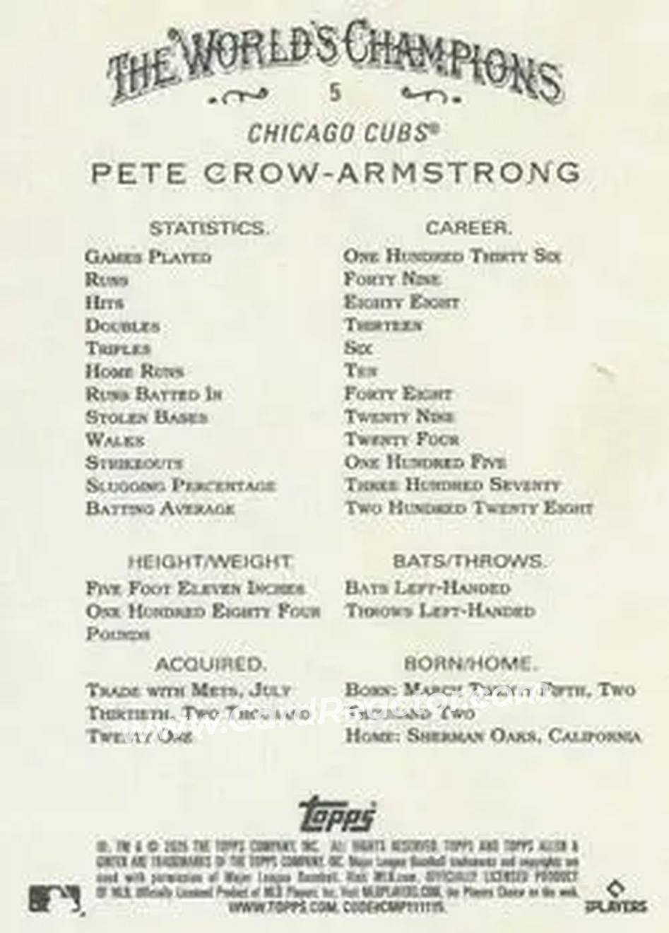 Back of Pete Crow-Armstrong