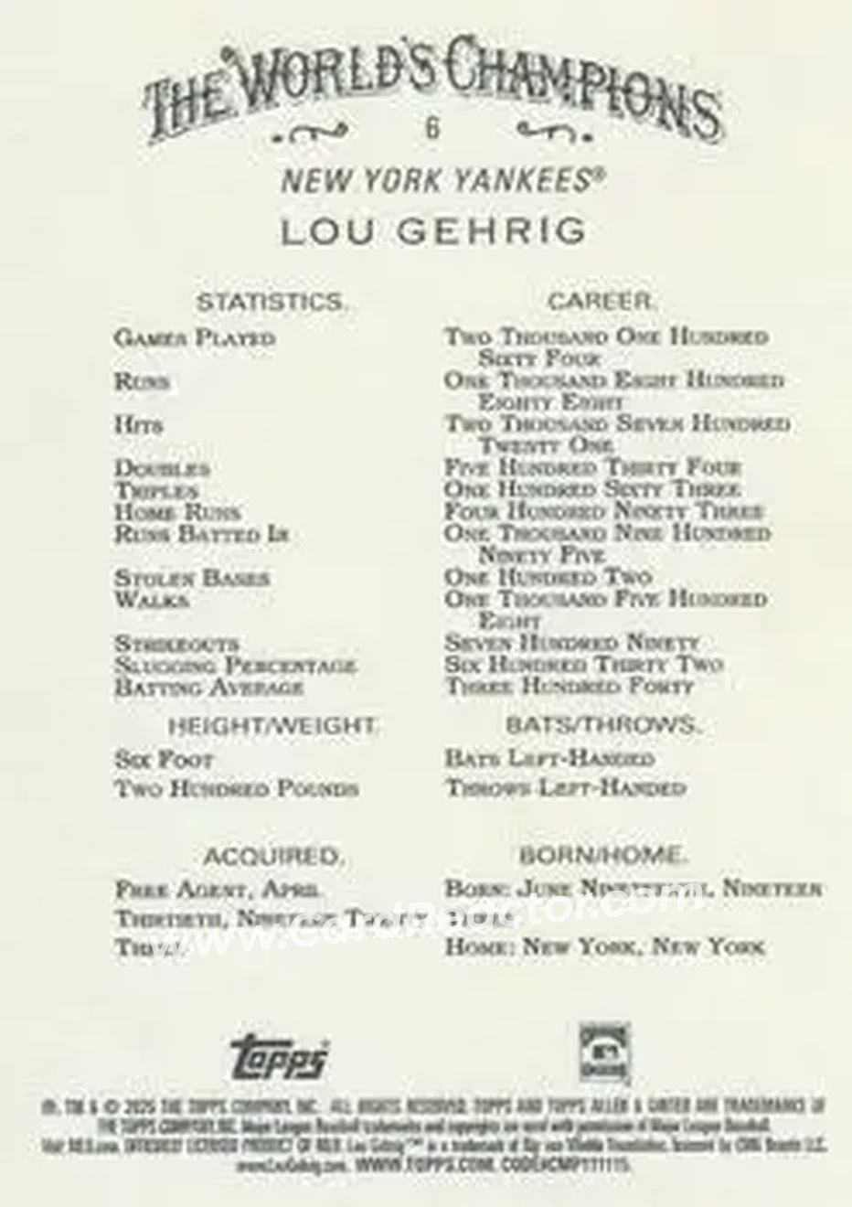 Back of Lou Gehrig