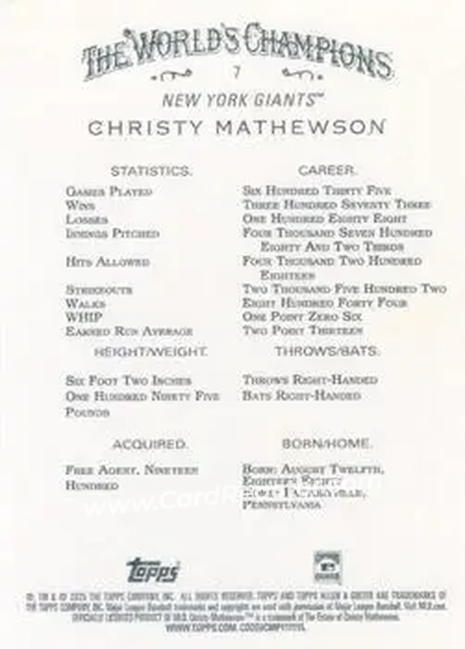 Back of Christy Mathewson