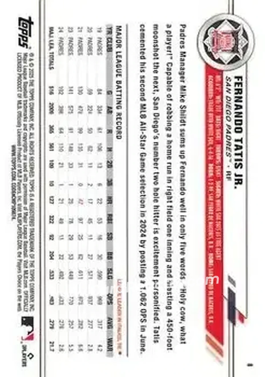 Back of Fernando Tatis Jr.