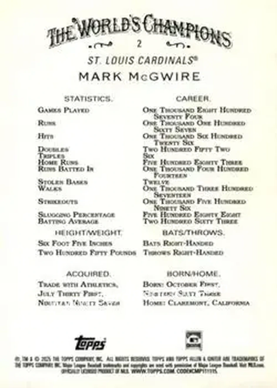 Back of Mark McGwire