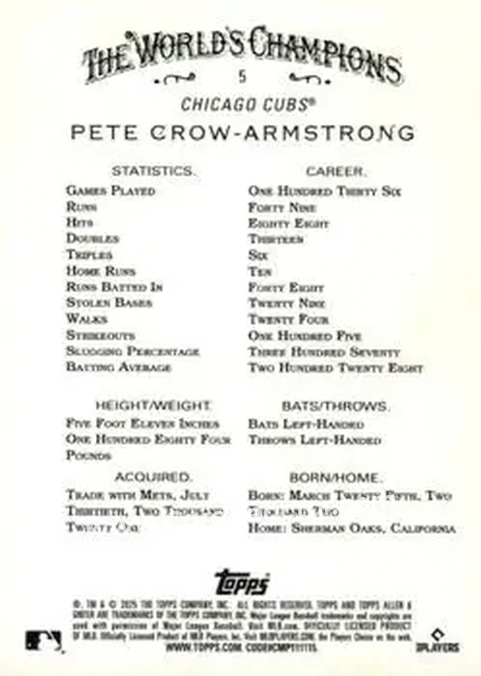 Back of Pete Crow-Armstrong