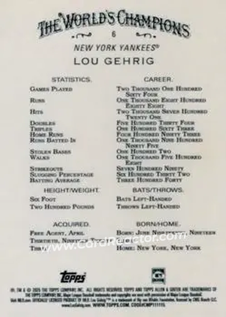Back of Lou Gehrig