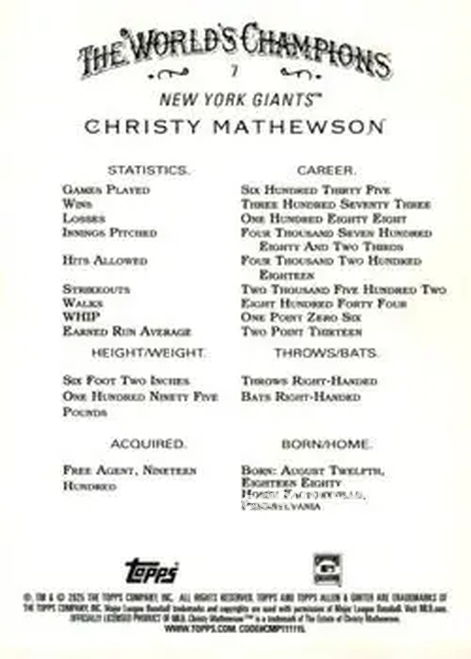 Back of Christy Mathewson