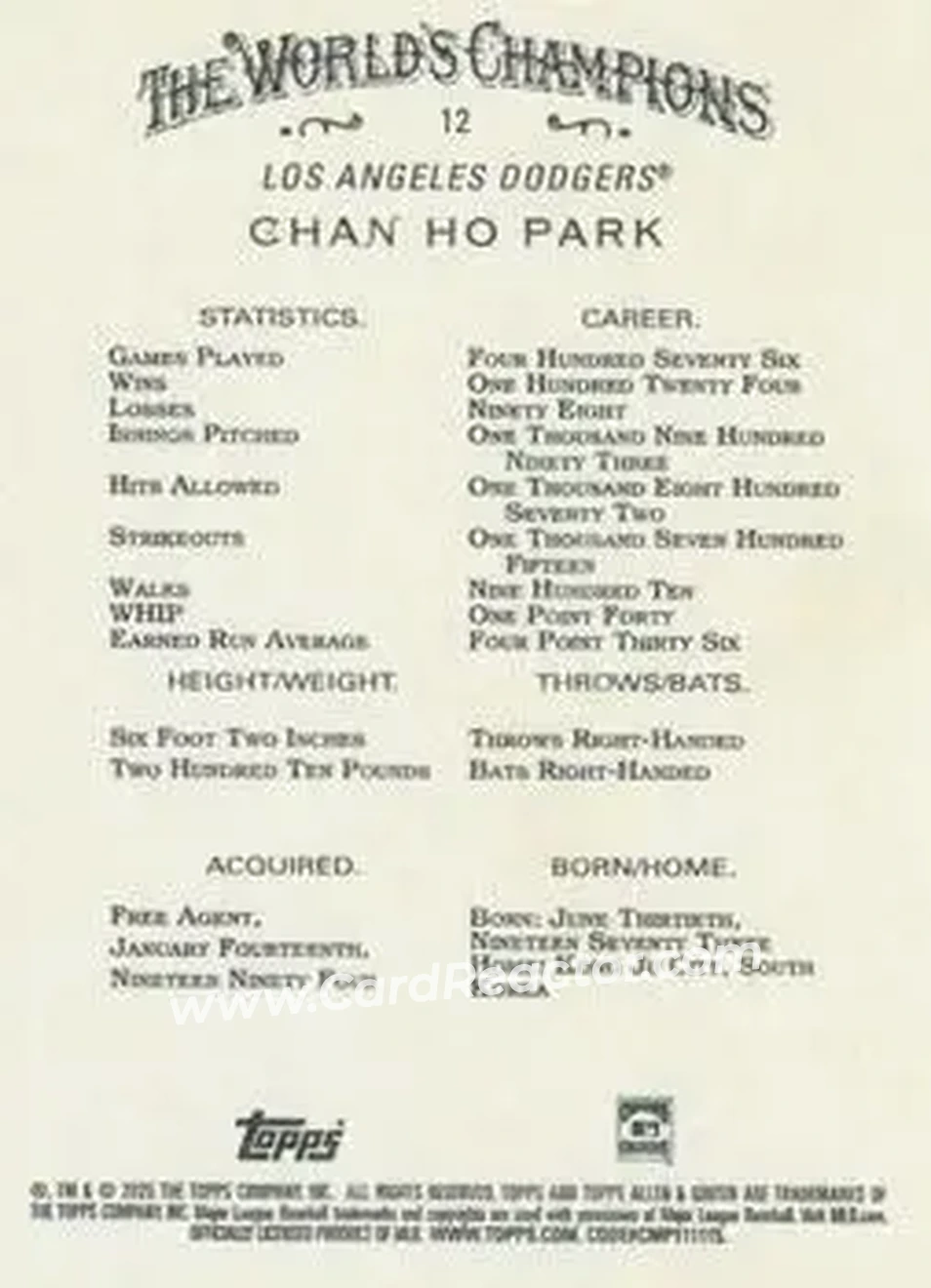 Back of Chan Ho Park