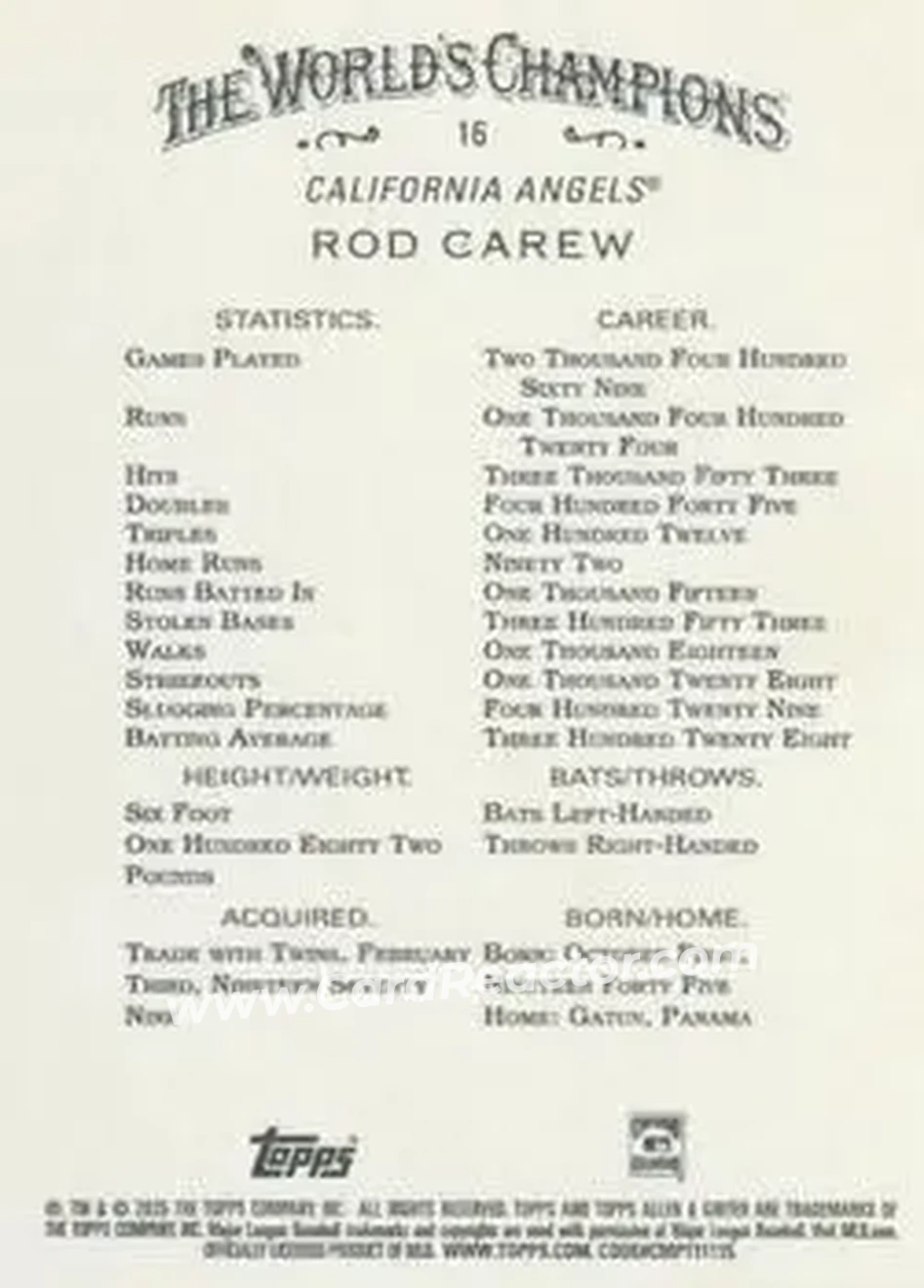 Back of Rod Carew