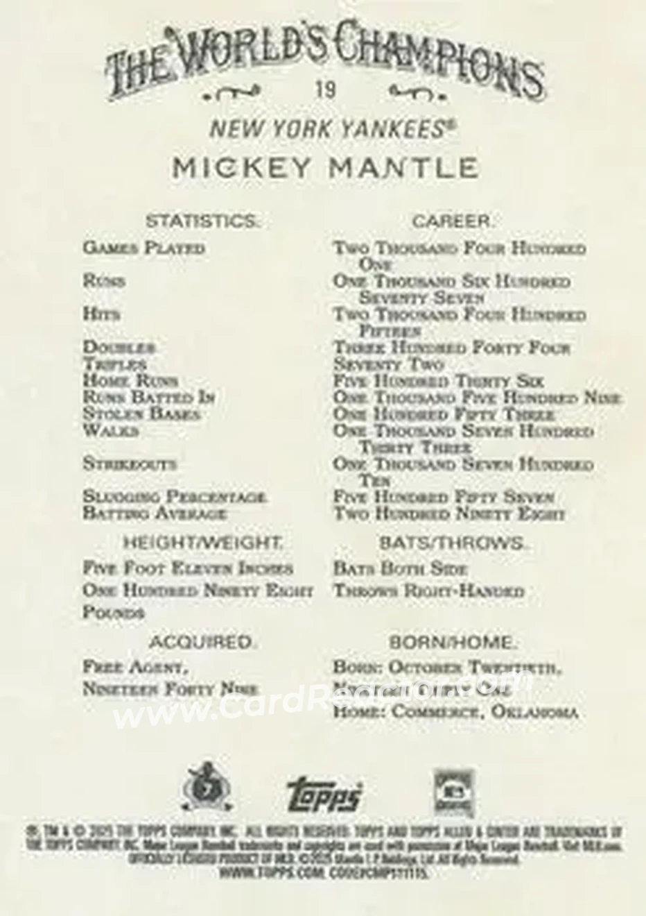 Back of Mickey Mantle