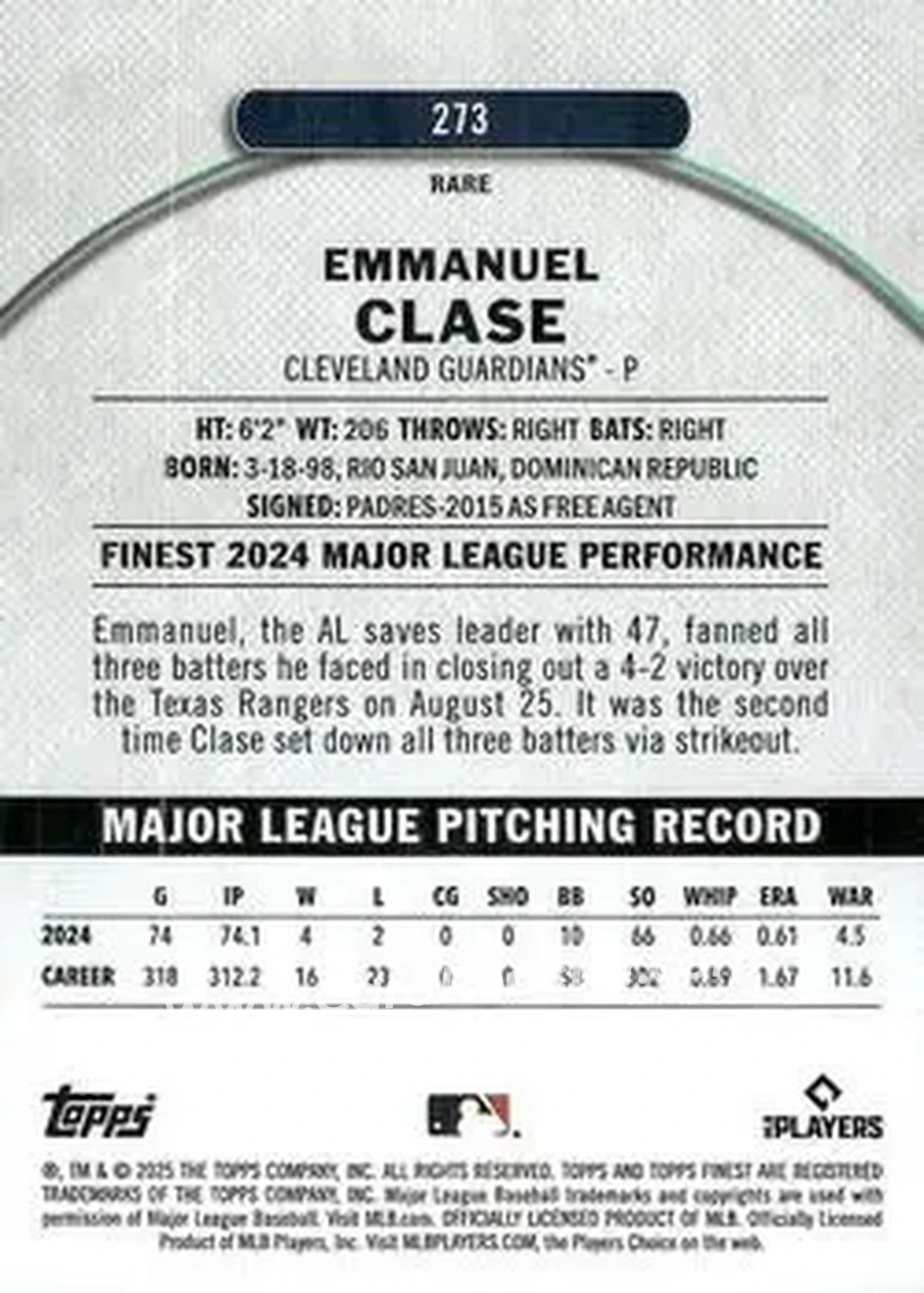 Back of Emmanuel Clase