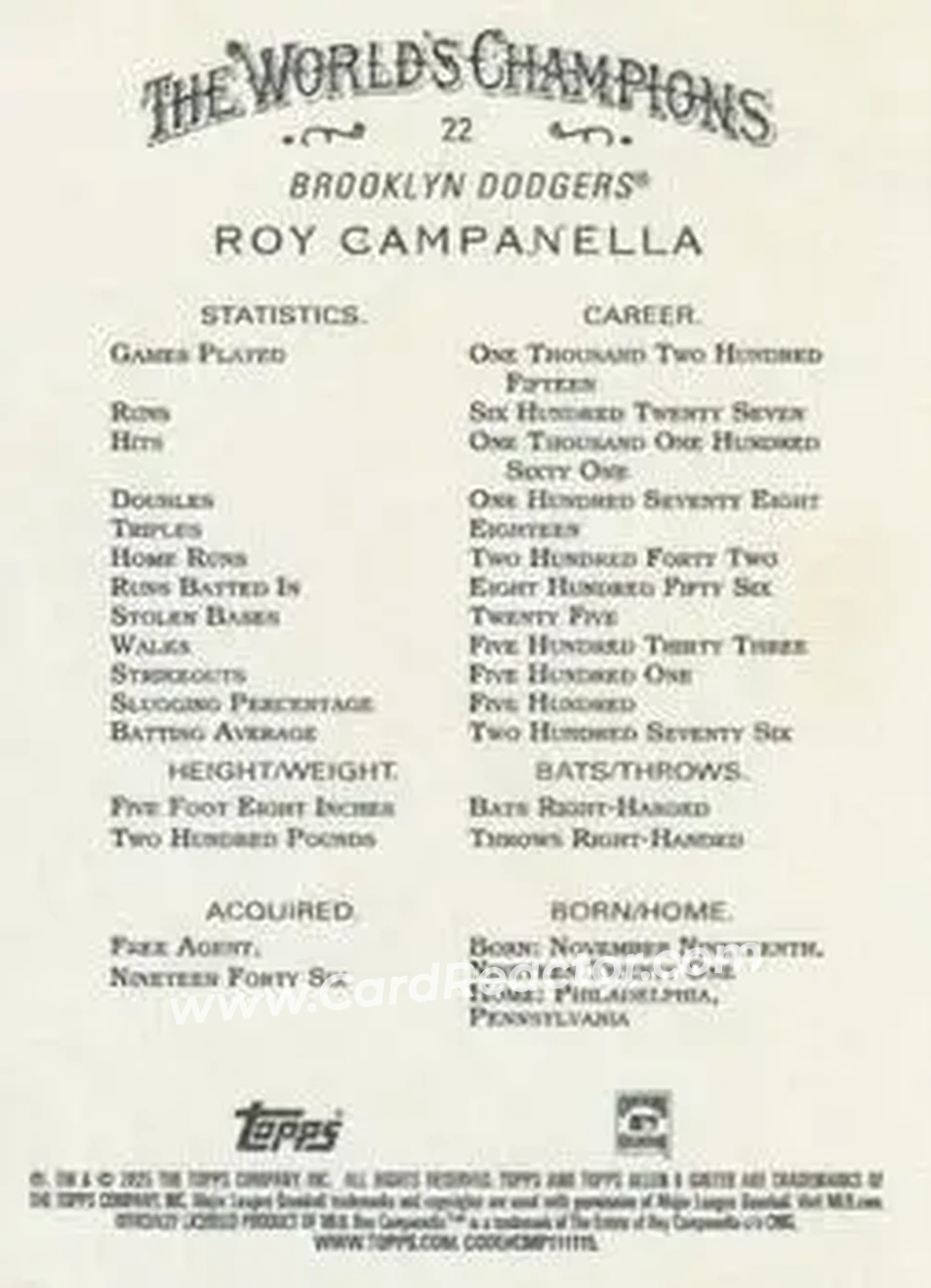 Back of Roy Campanella