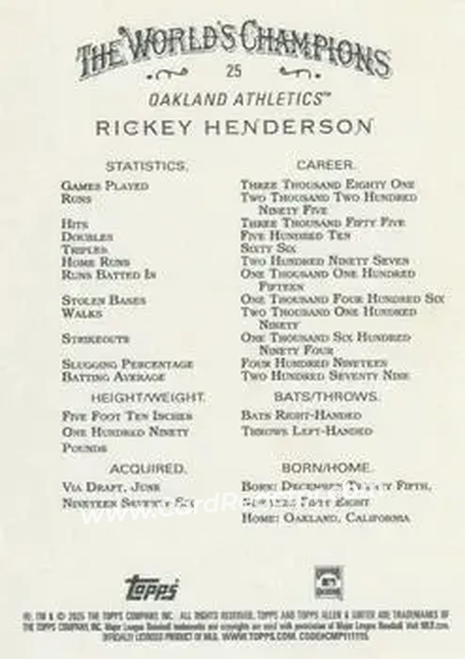 Back of Rickey Henderson