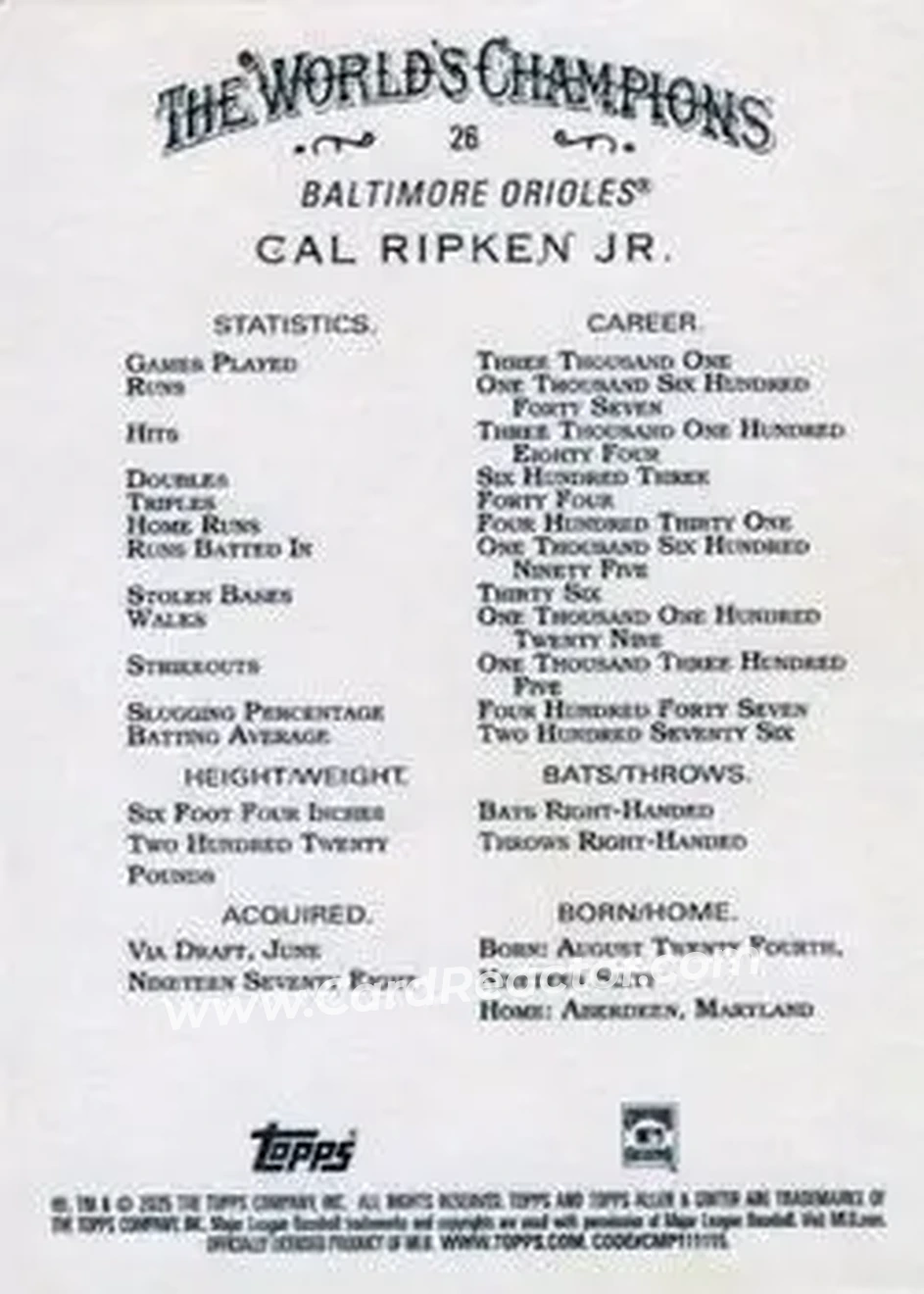 Back of Cal Ripken