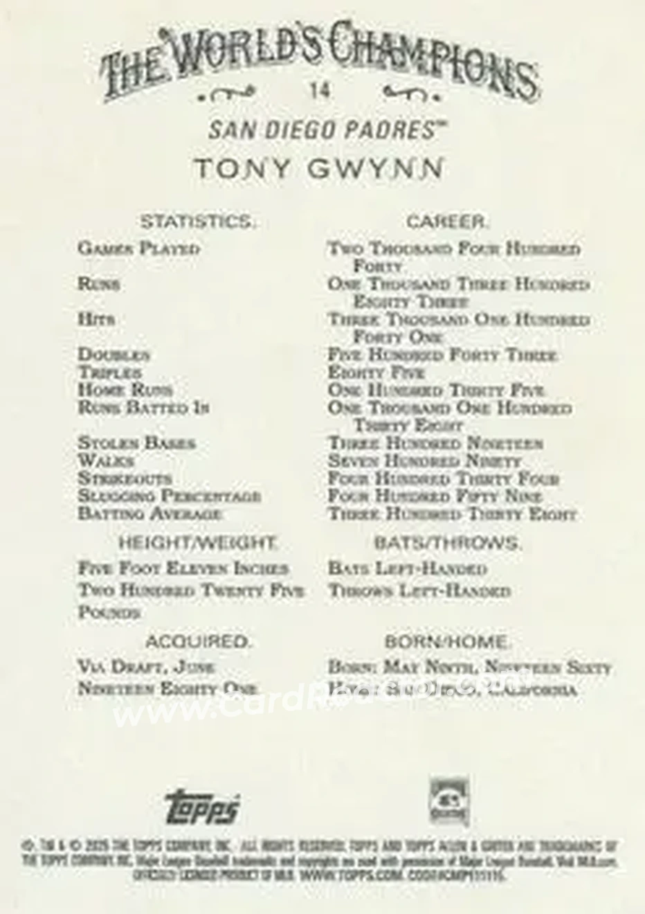 Back of Tony Gwynn
