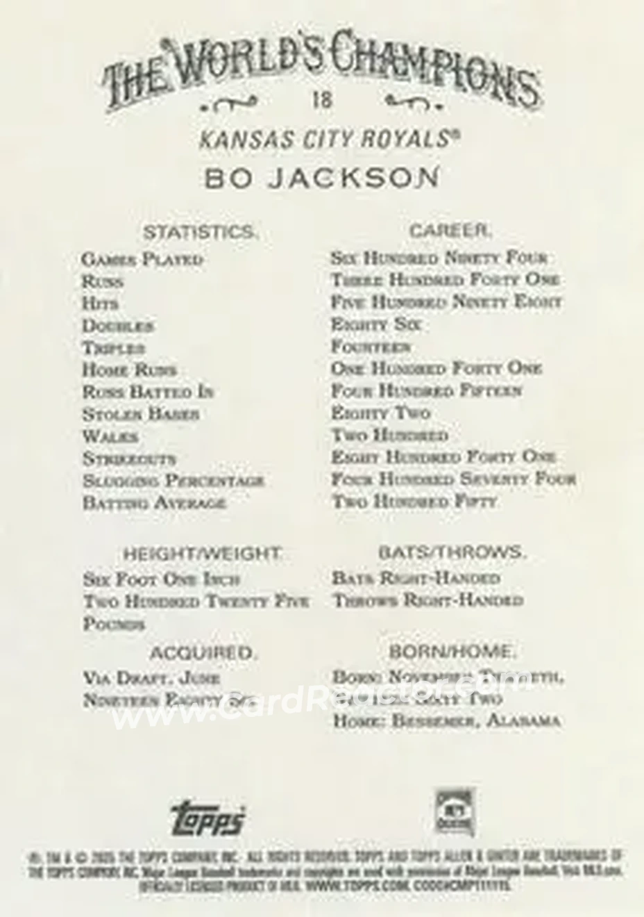 Back of Bo Jackson