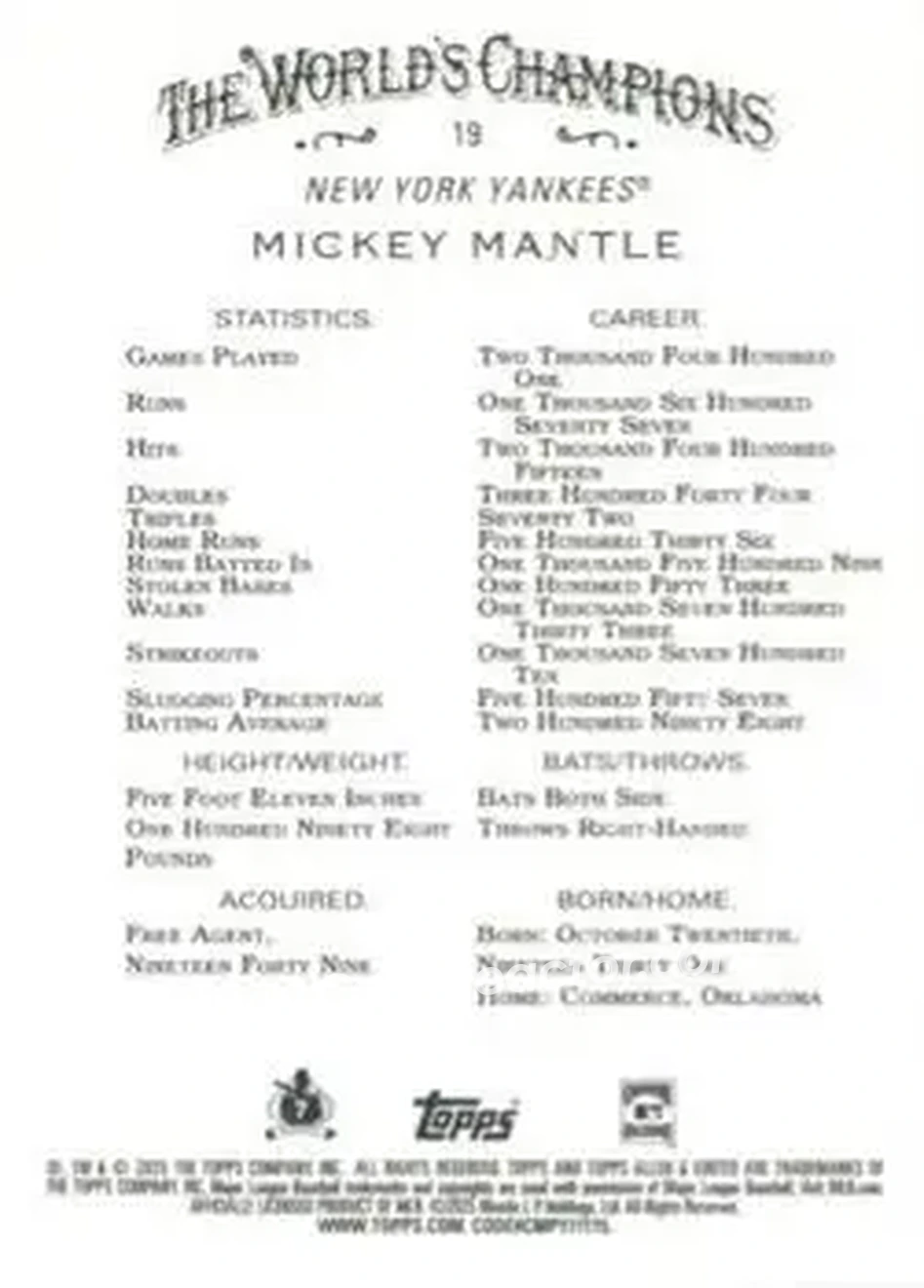 Back of Mickey Mantle