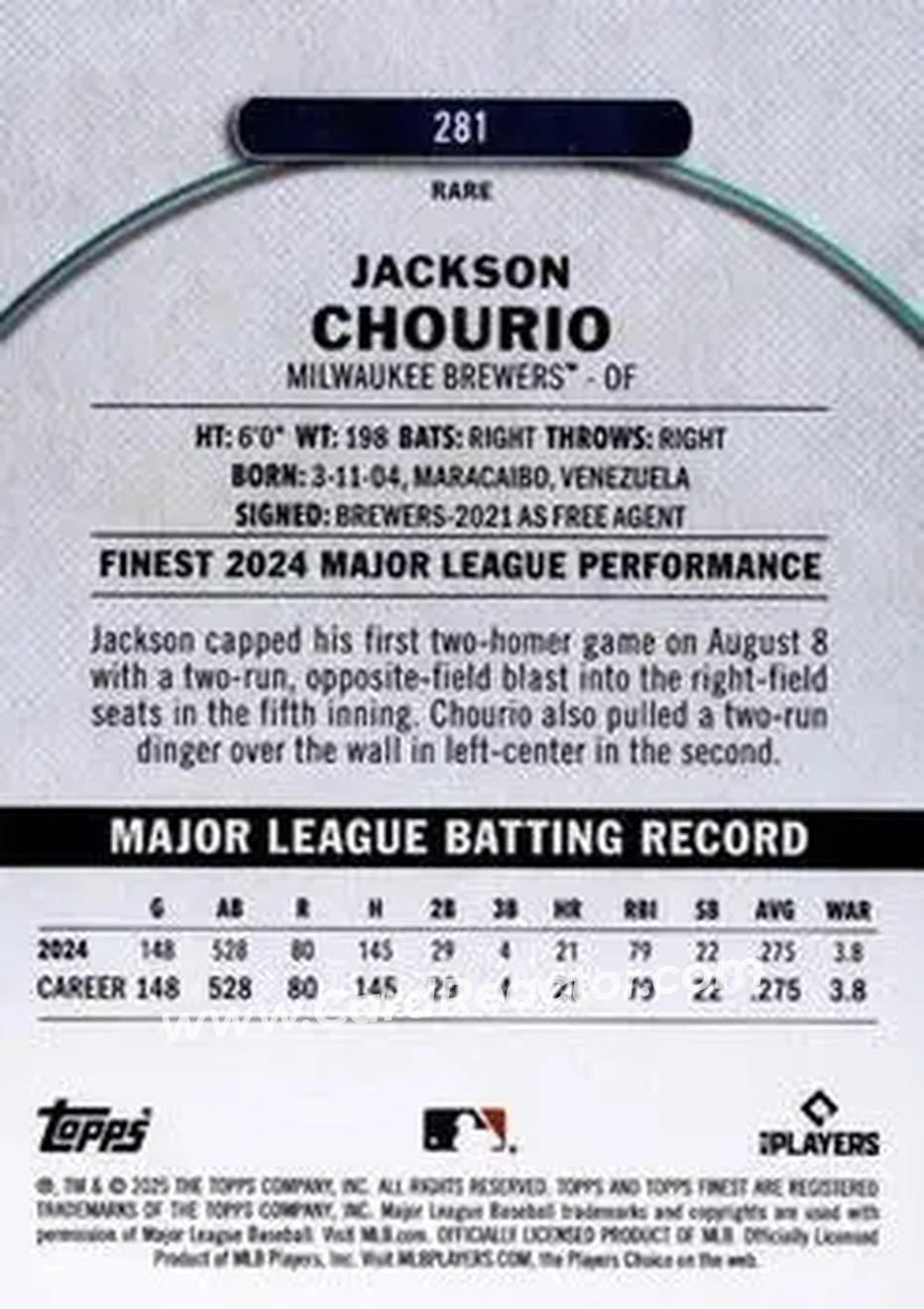 Back of Jackson Chourio