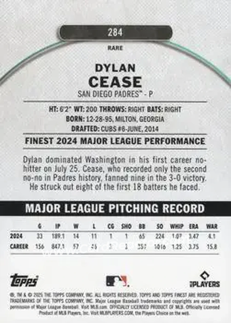 Back of Dylan Cease