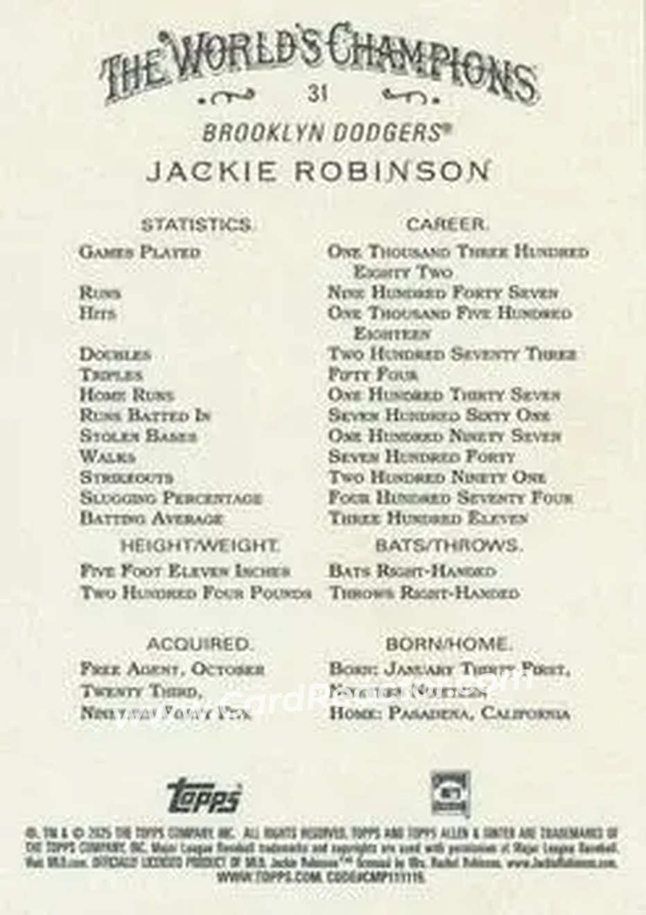 Back of Jackie Robinson
