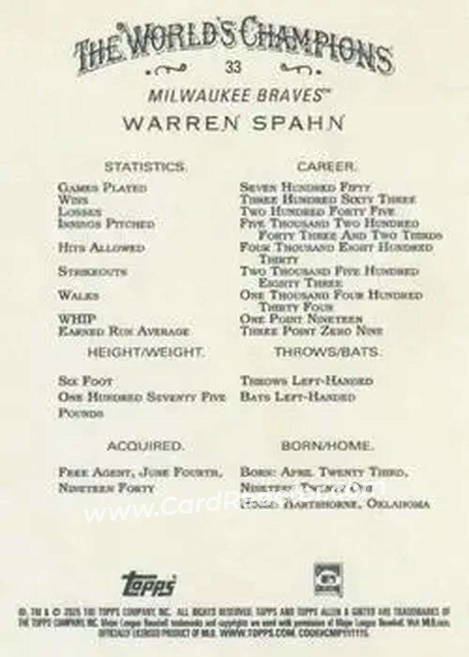 Back of Warren Spahn