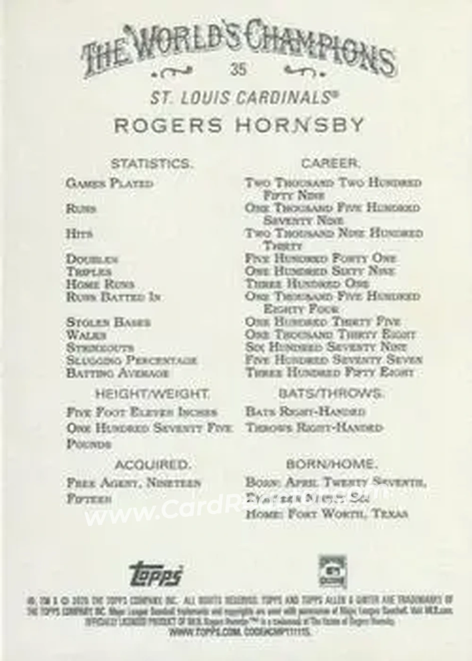 Back of Rogers Hornsby