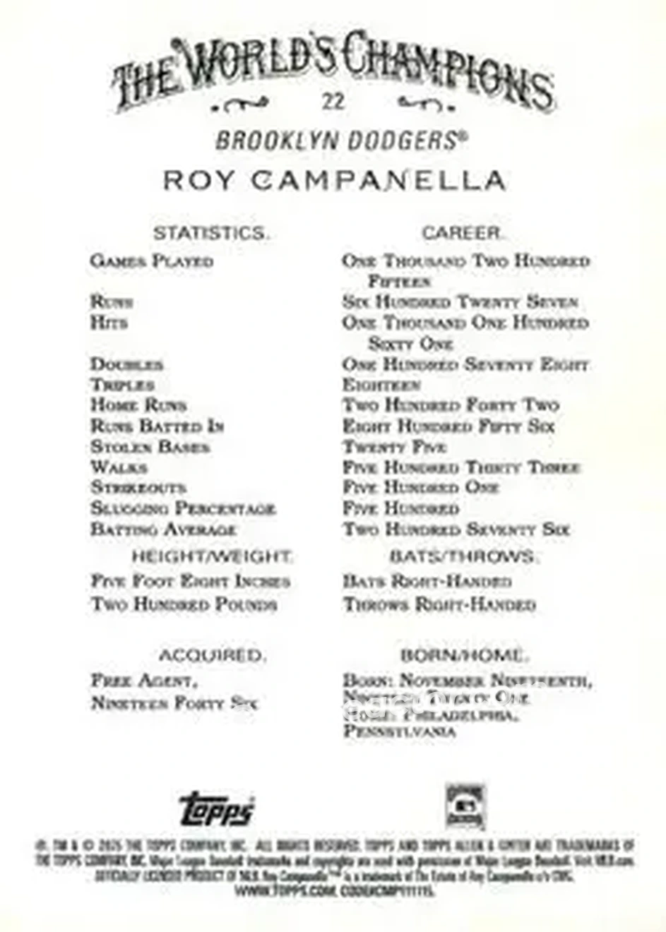 Back of Roy Campanella
