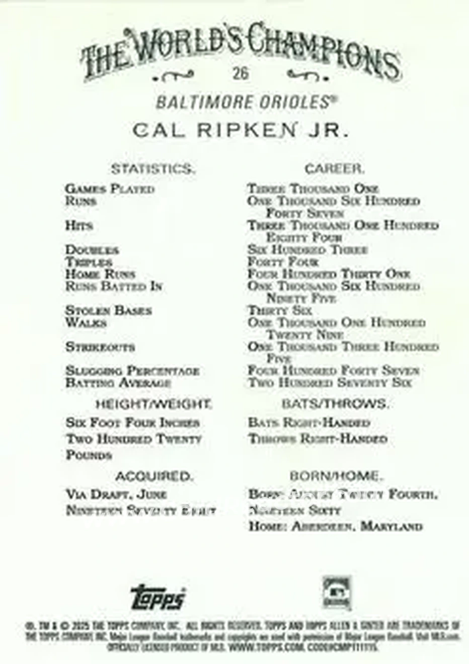 Back of Cal Ripken