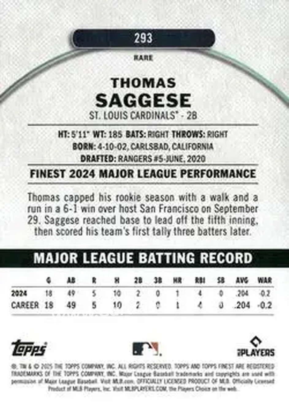 Back of Thomas Saggese