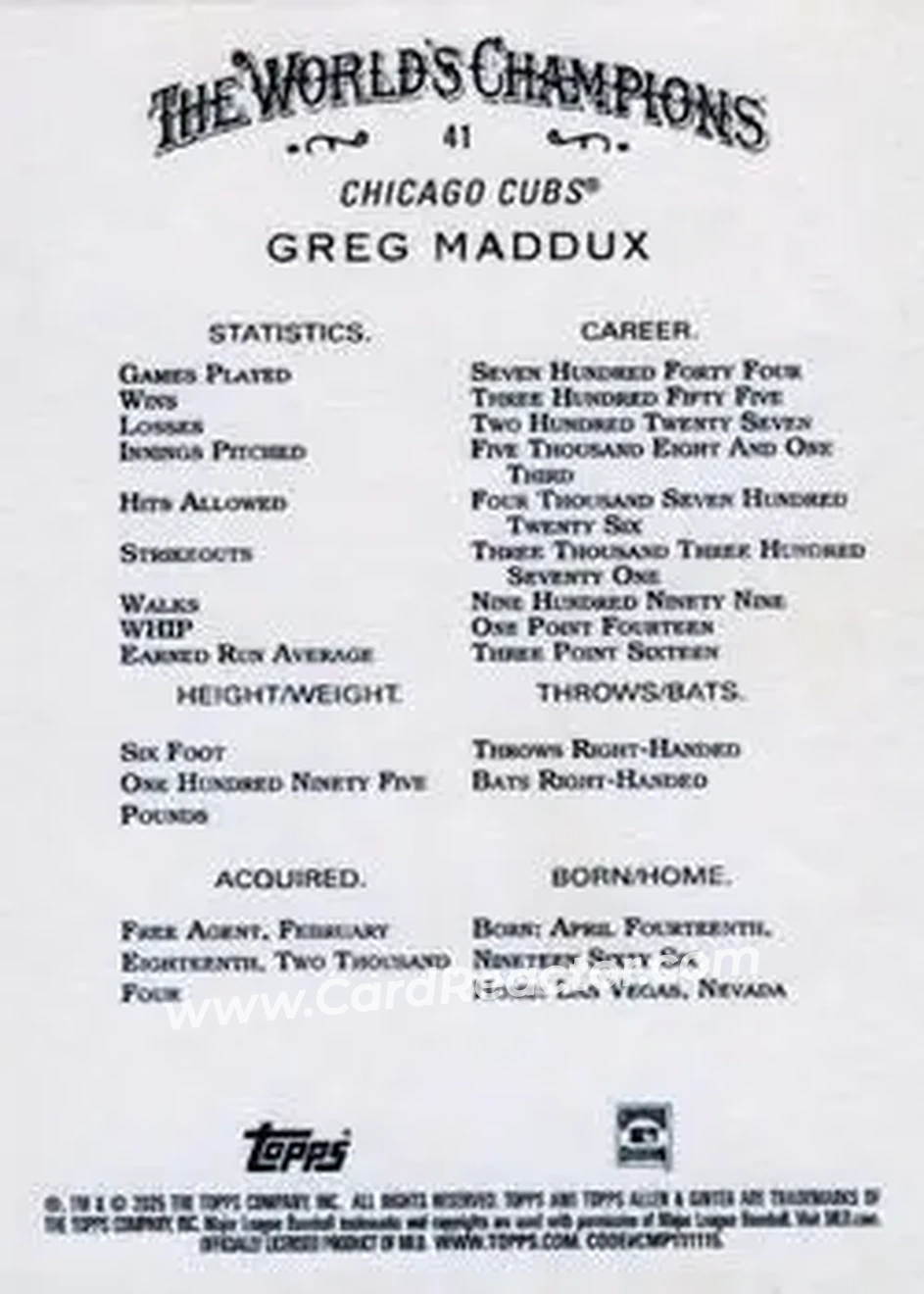 Back of Greg Maddux