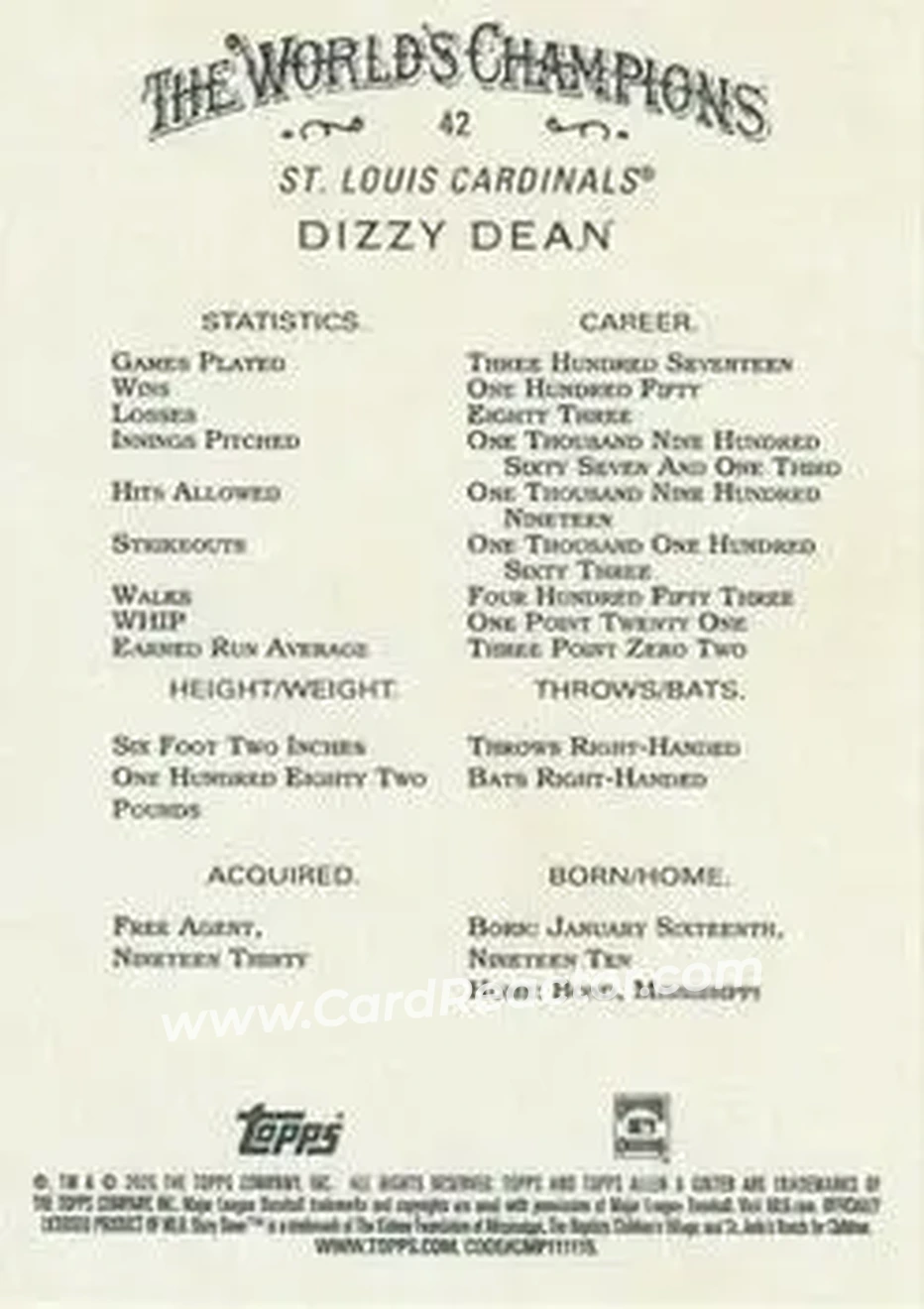 Back of Jerome “Dizzy” Dean