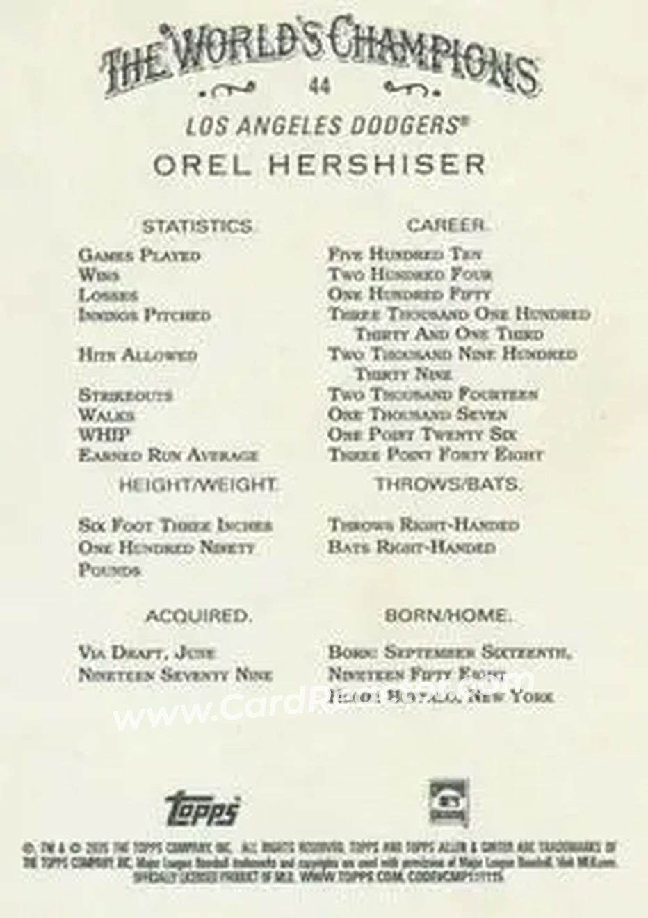 Back of Orel Hershiser