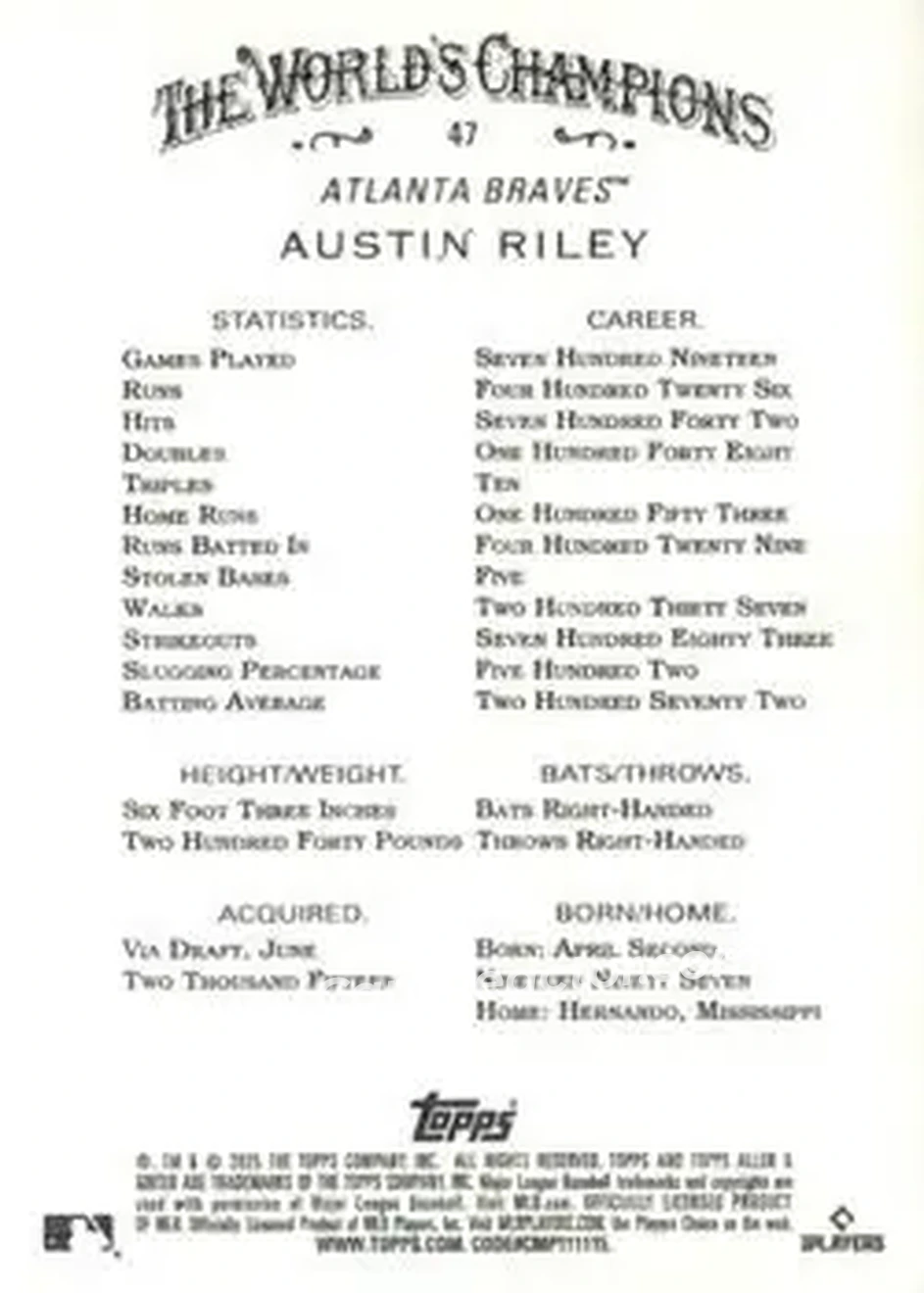 Back of Austin Riley