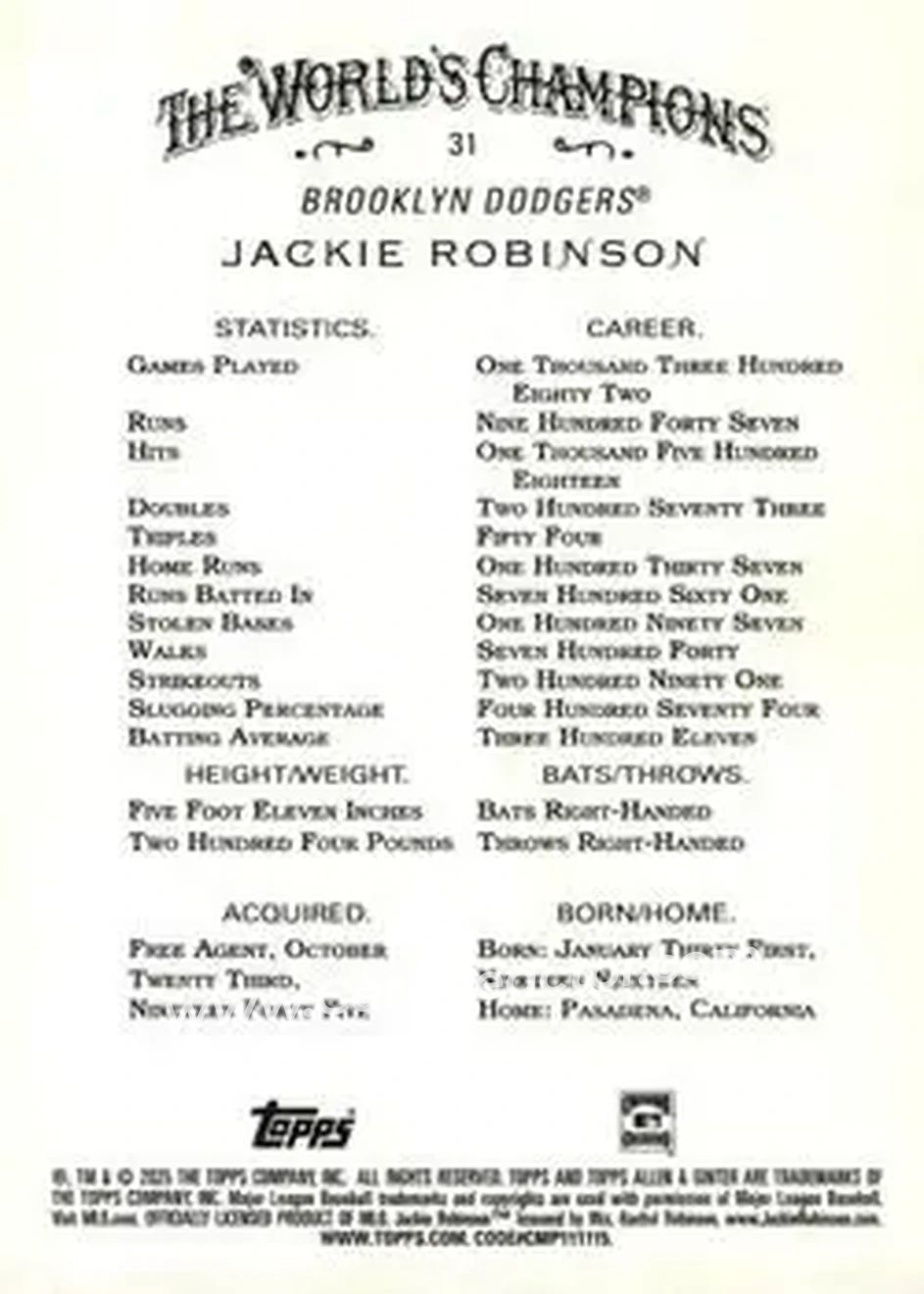 Back of Jackie Robinson