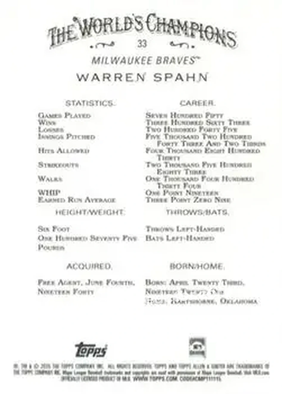 Back of Warren Spahn