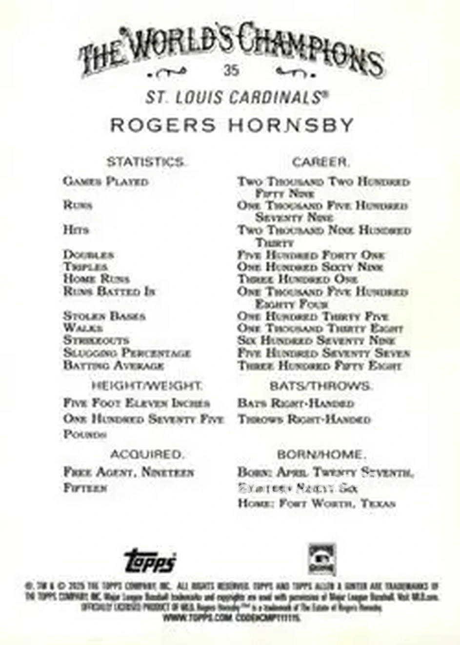 Back of Rogers Hornsby