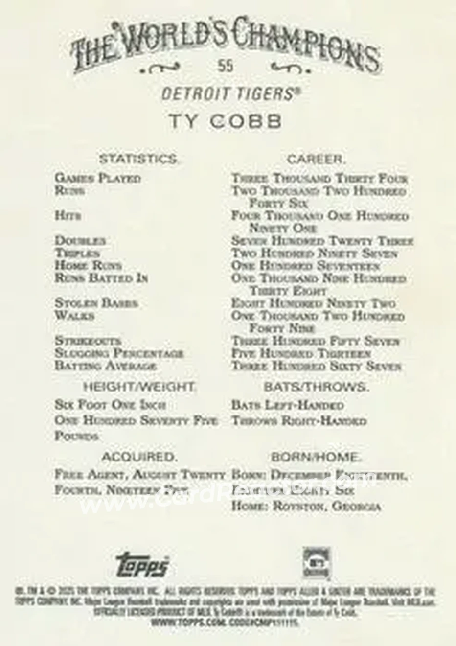 Back of Ty Cobb