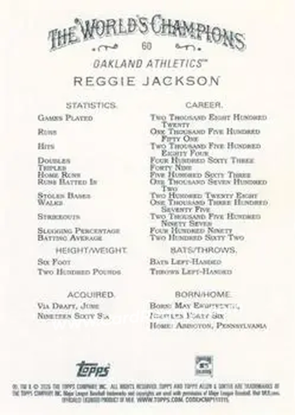 Back of Reggie Jackson (b.1946 OF)